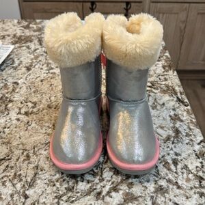 Silver and Pink Faux Fur Boots